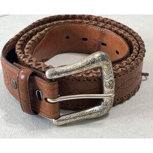 Ariat Leather Belt Mens Size 42 Brown Western Cowboy Silver Buckle Whip-Stitched